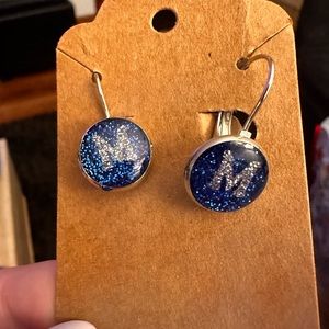 Handmade M navy blue earrings
